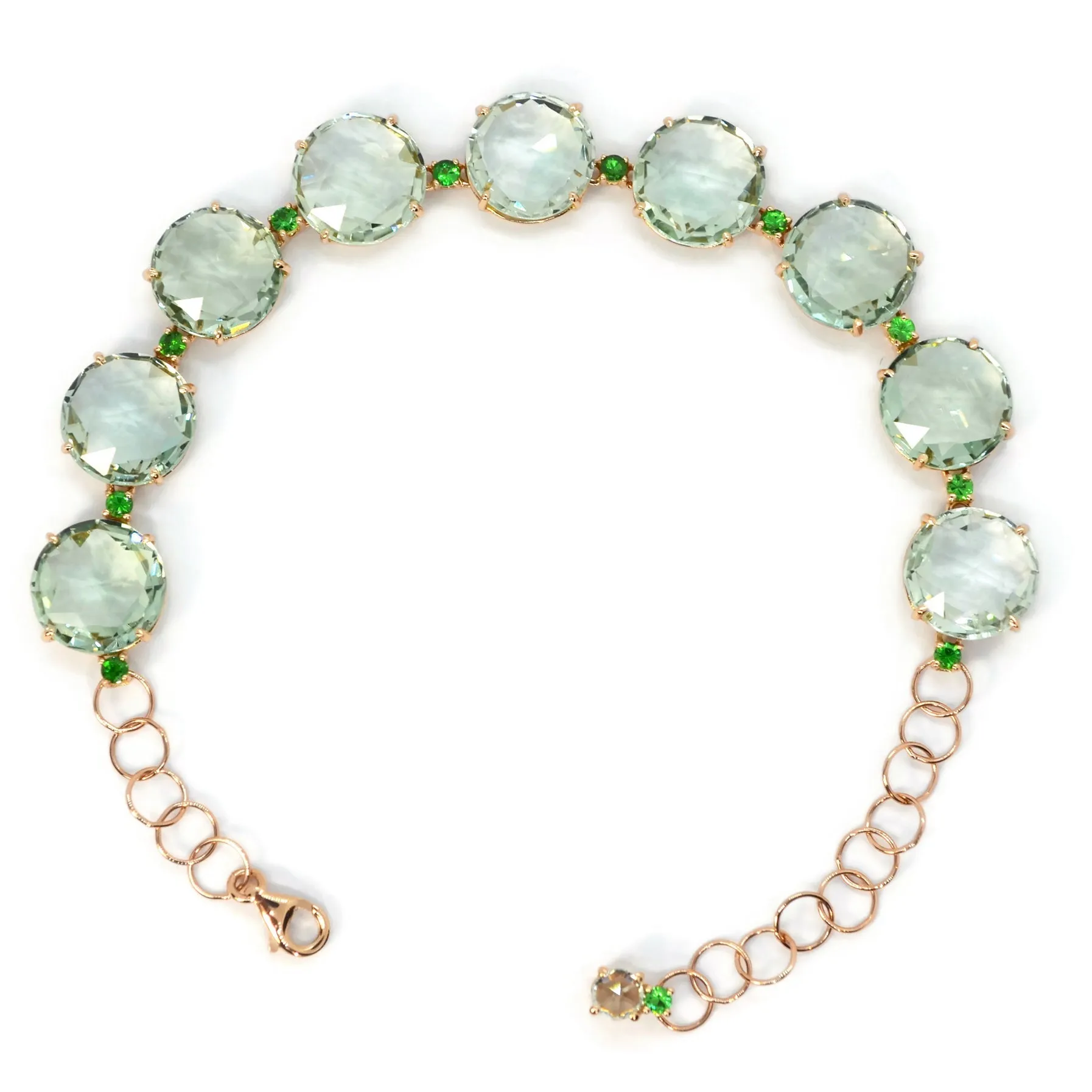 Lilies - Bracelet with Prasiolite and Tsavorite Garnet, 18k Rose Gold