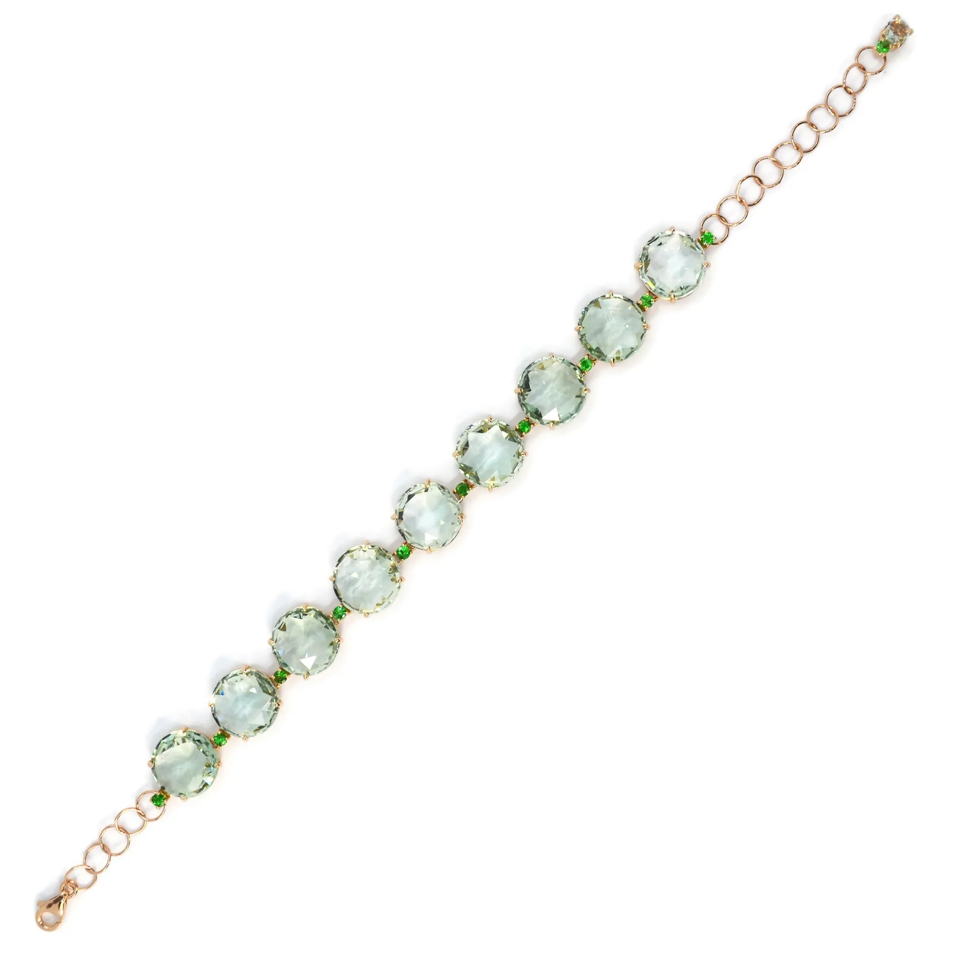 Lilies - Bracelet with Prasiolite and Tsavorite Garnet, 18k Rose Gold