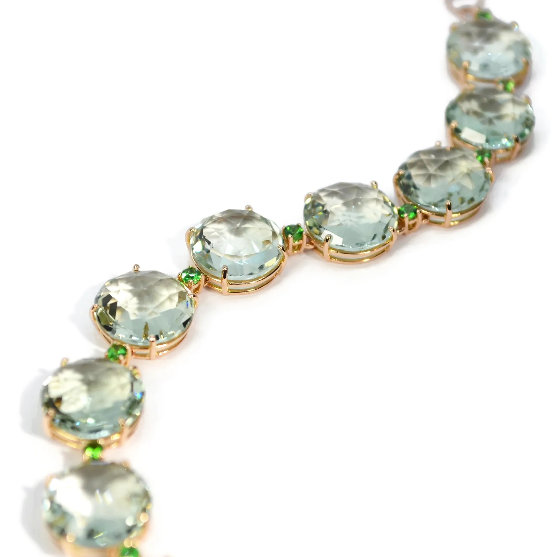 Lilies - Bracelet with Prasiolite and Tsavorite Garnet, 18k Rose Gold