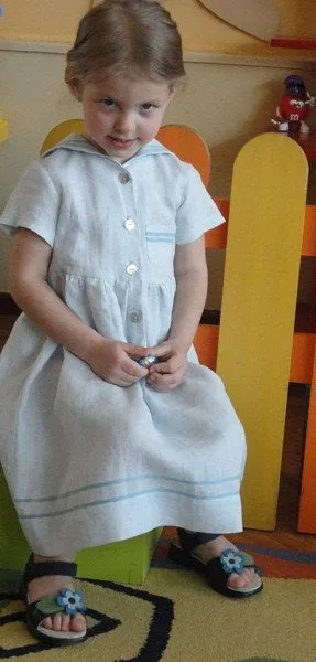 Linen Sailor Flower Dress For Girl Toddler