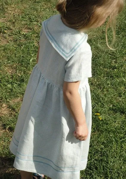 Linen Sailor Flower Dress For Girl Toddler