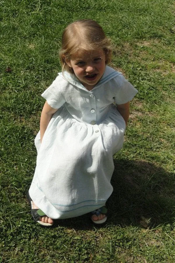 Linen Sailor Flower Dress For Girl Toddler