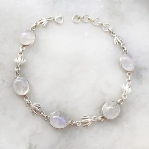 Lotus Rainbow Moonstone Silver Bracelet