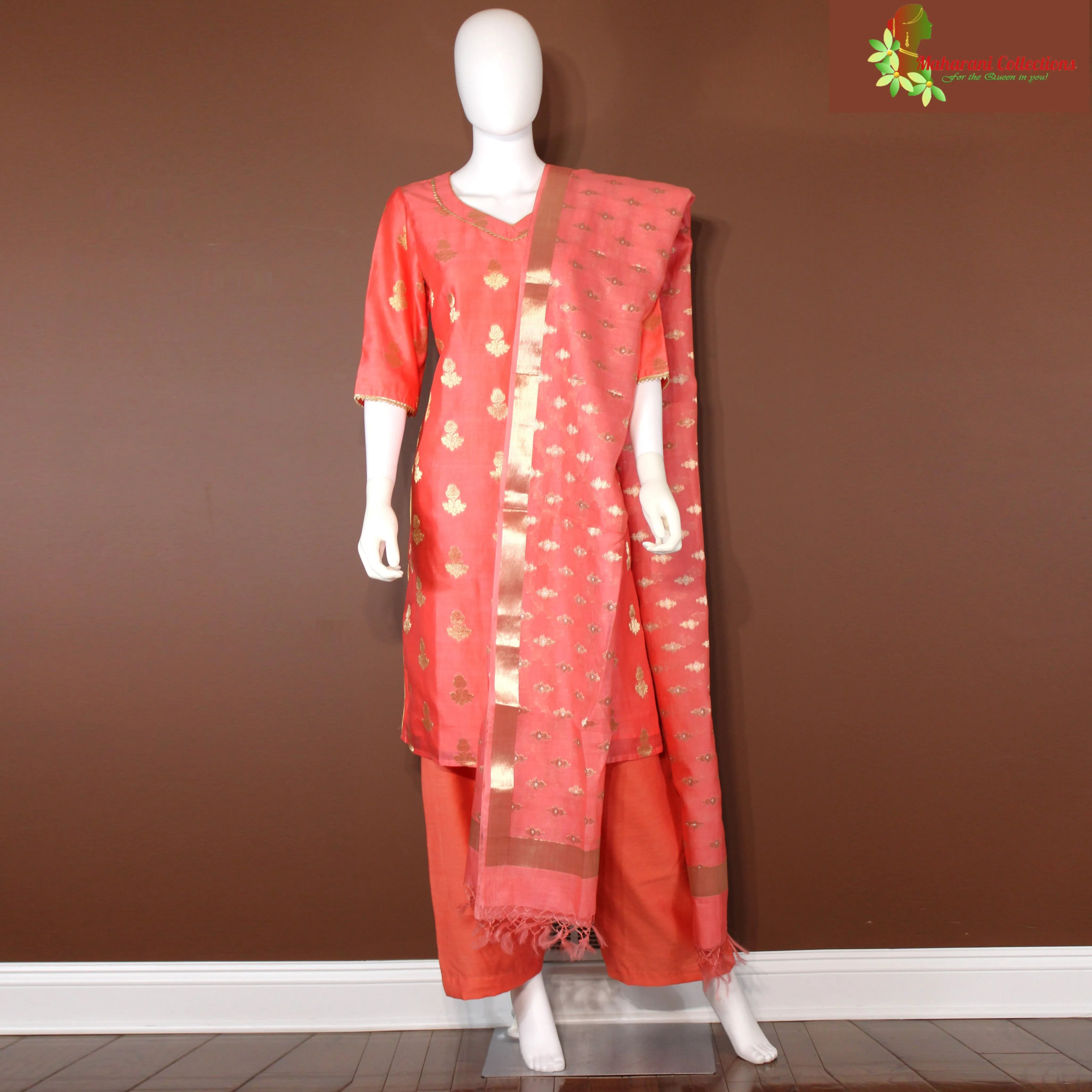 Maharani's Silk Palazzo Suit Set - Coral Pink (M)