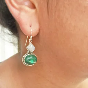 Malachite & Rainbow Moonstone Silver Earring