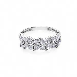 Marquise Cut Diamond and Round Brilliant Cut Diamond Ring in White Gold