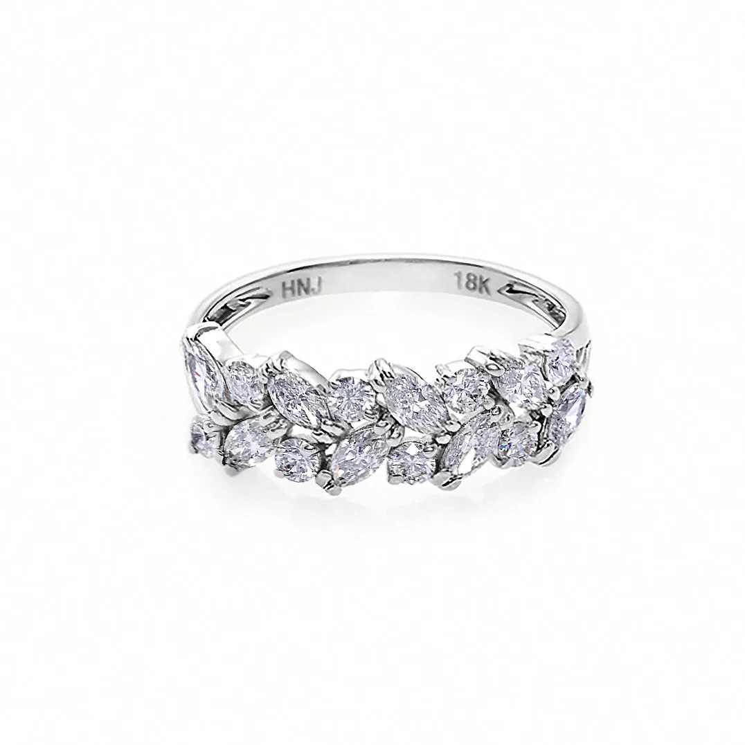 Marquise Cut Diamond and Round Brilliant Cut Diamond Ring in White Gold