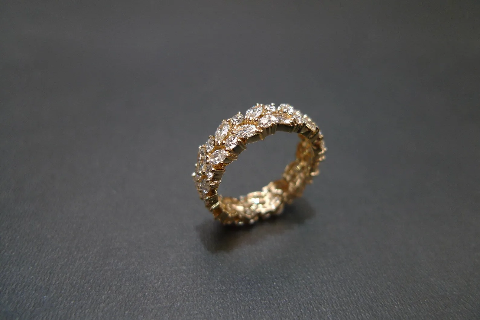 Marquise Cut Diamond Full Eternity Ring in Yellow Gold