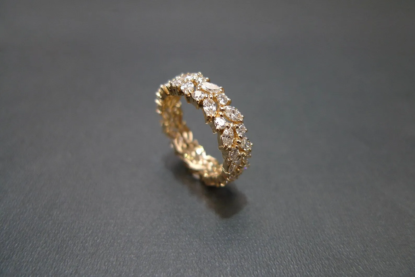 Marquise Cut Diamond Full Eternity Ring in Yellow Gold