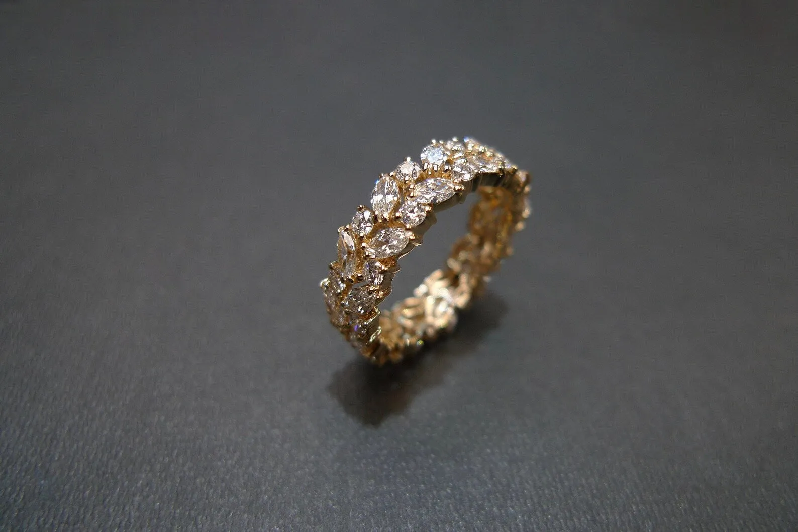 Marquise Cut Diamond Full Eternity Ring in Yellow Gold