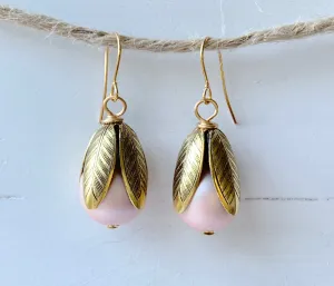 Matte Glass Pearl Bead Cap Earring in Ballet Slipper - More Color Options Available