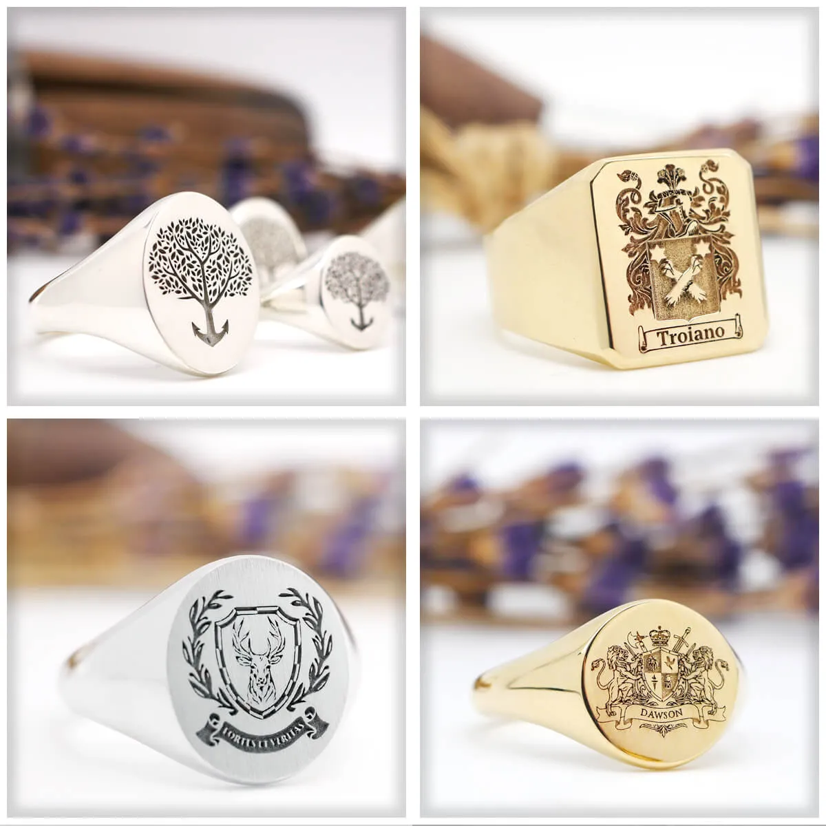 Men's Round Signet Ring - Medium - Laser Engraved Family Crest / Logo