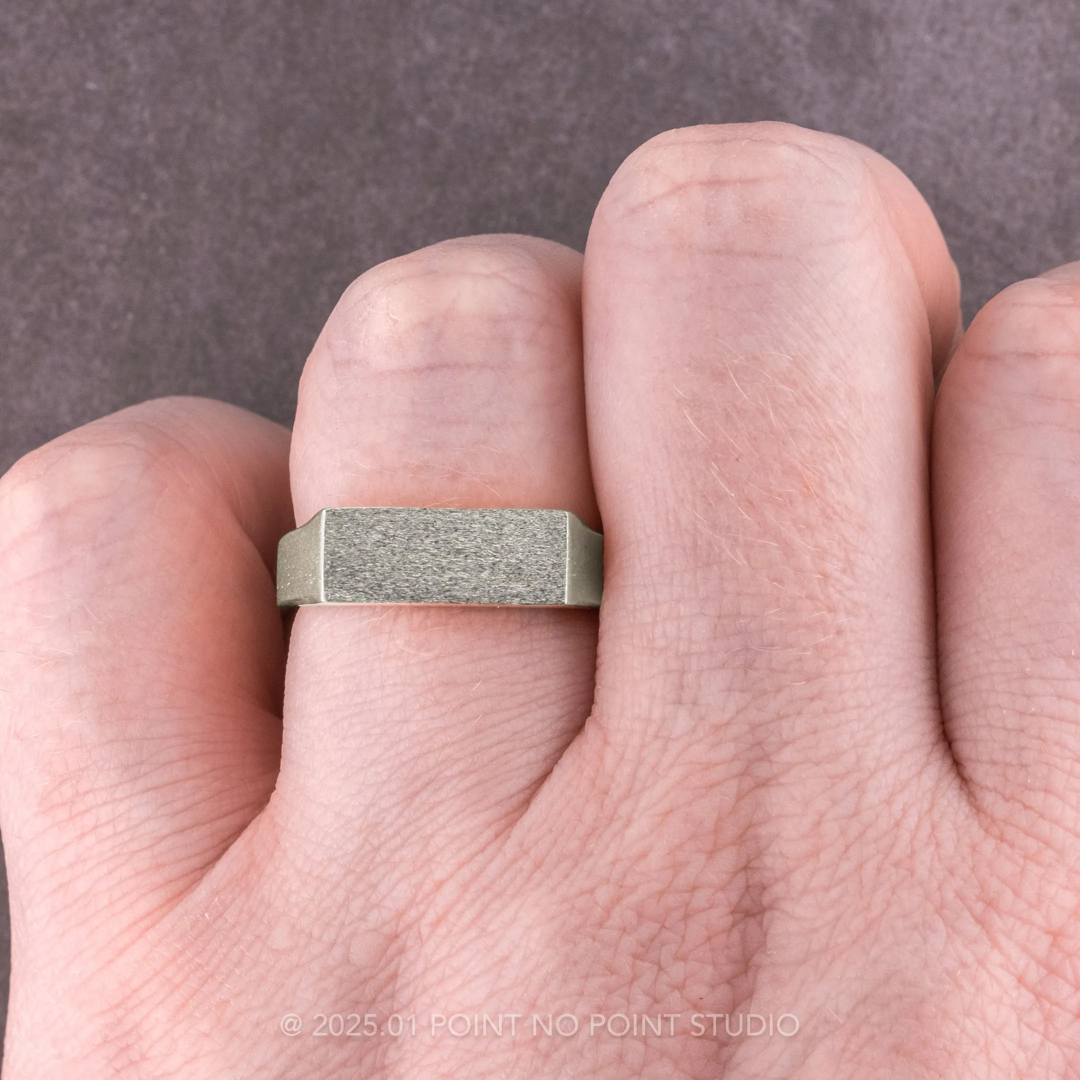 Men's Signet Style Wedding Ring, 14K White Gold