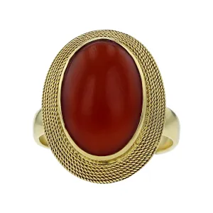 Mid-Century 18K Yellow Gold Cabochon Coral Ring