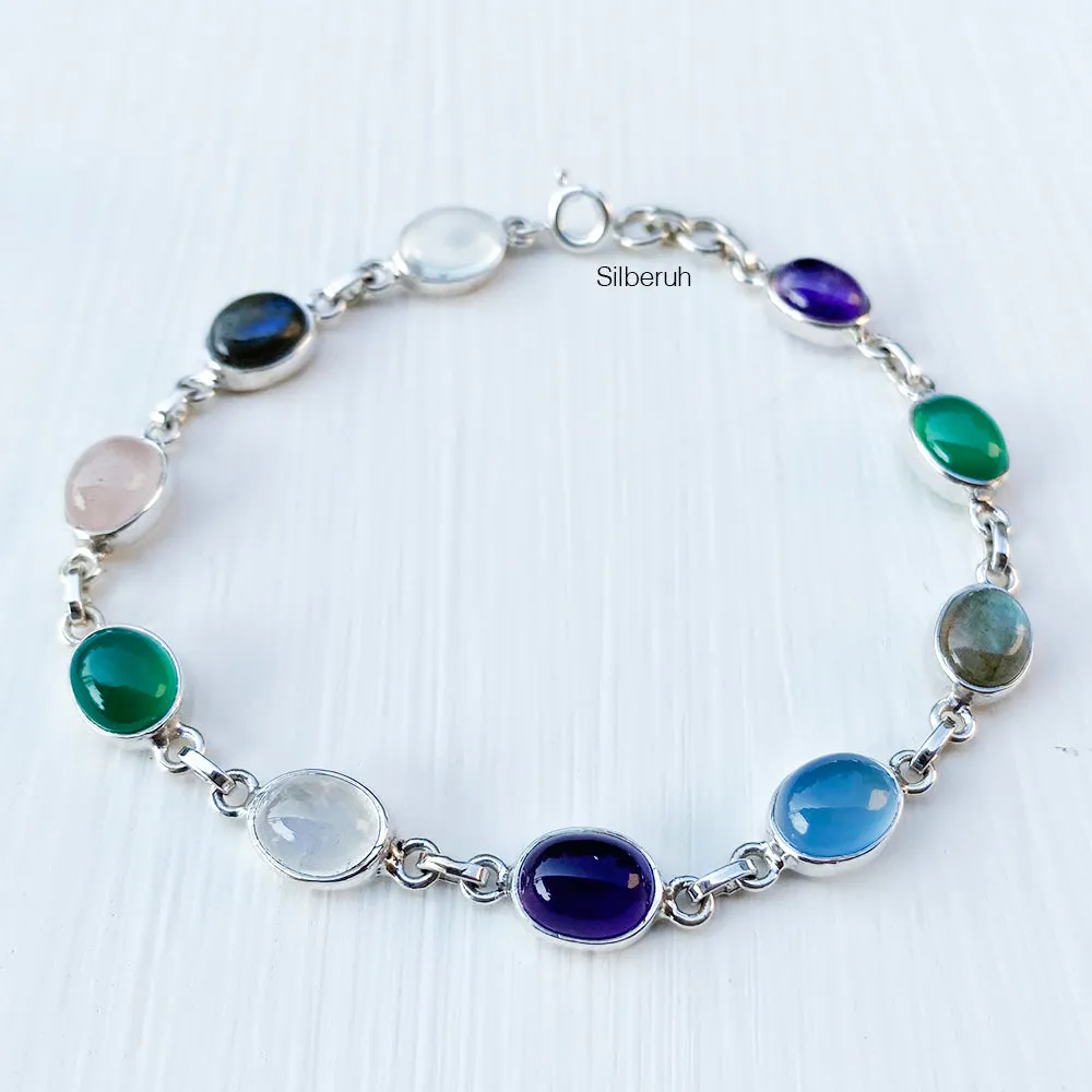 Mixed Gems Silver Bracelet