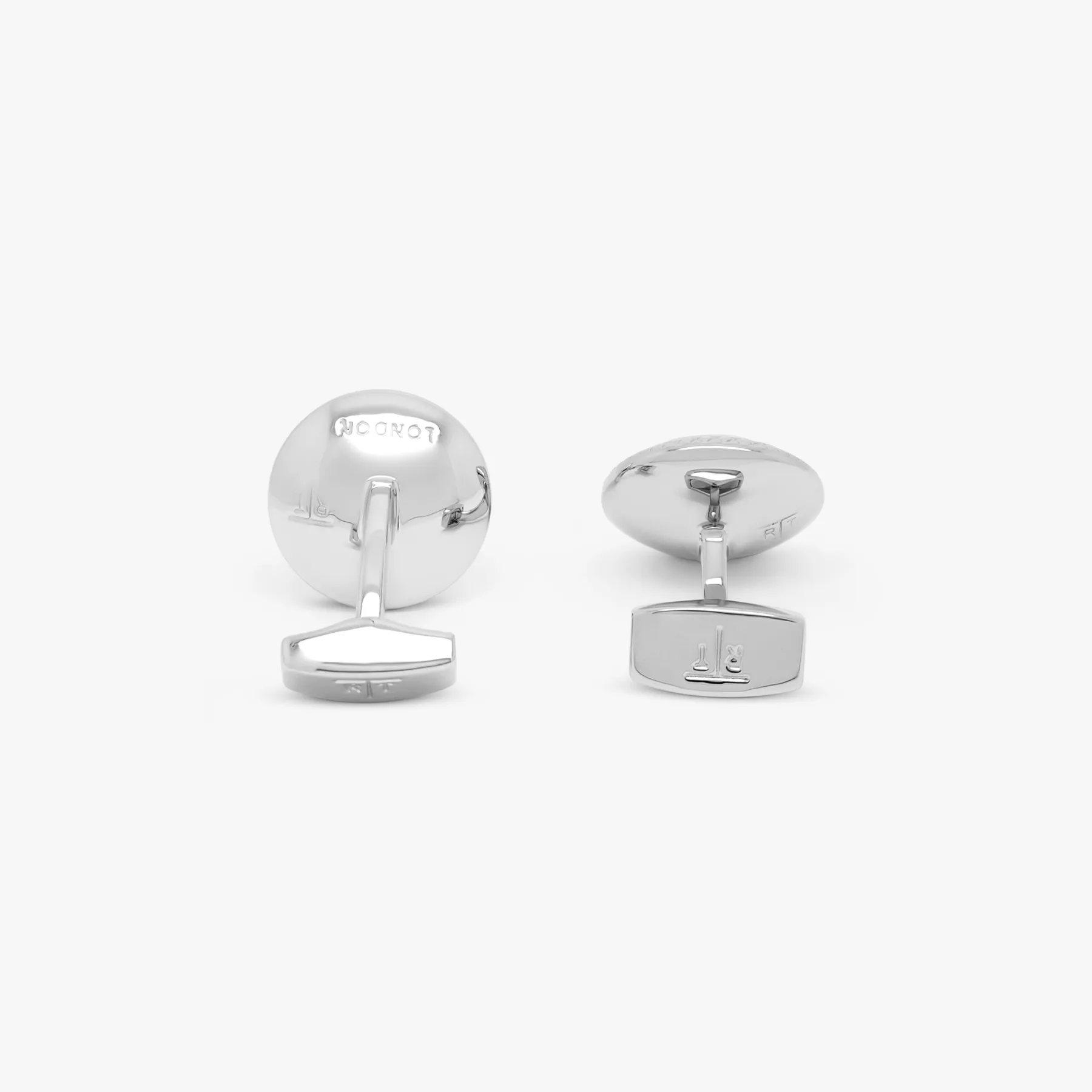 Moonlight Bullseye Cufflinks And Studs Set In Black Mother of Pearl With Rhodium Plated