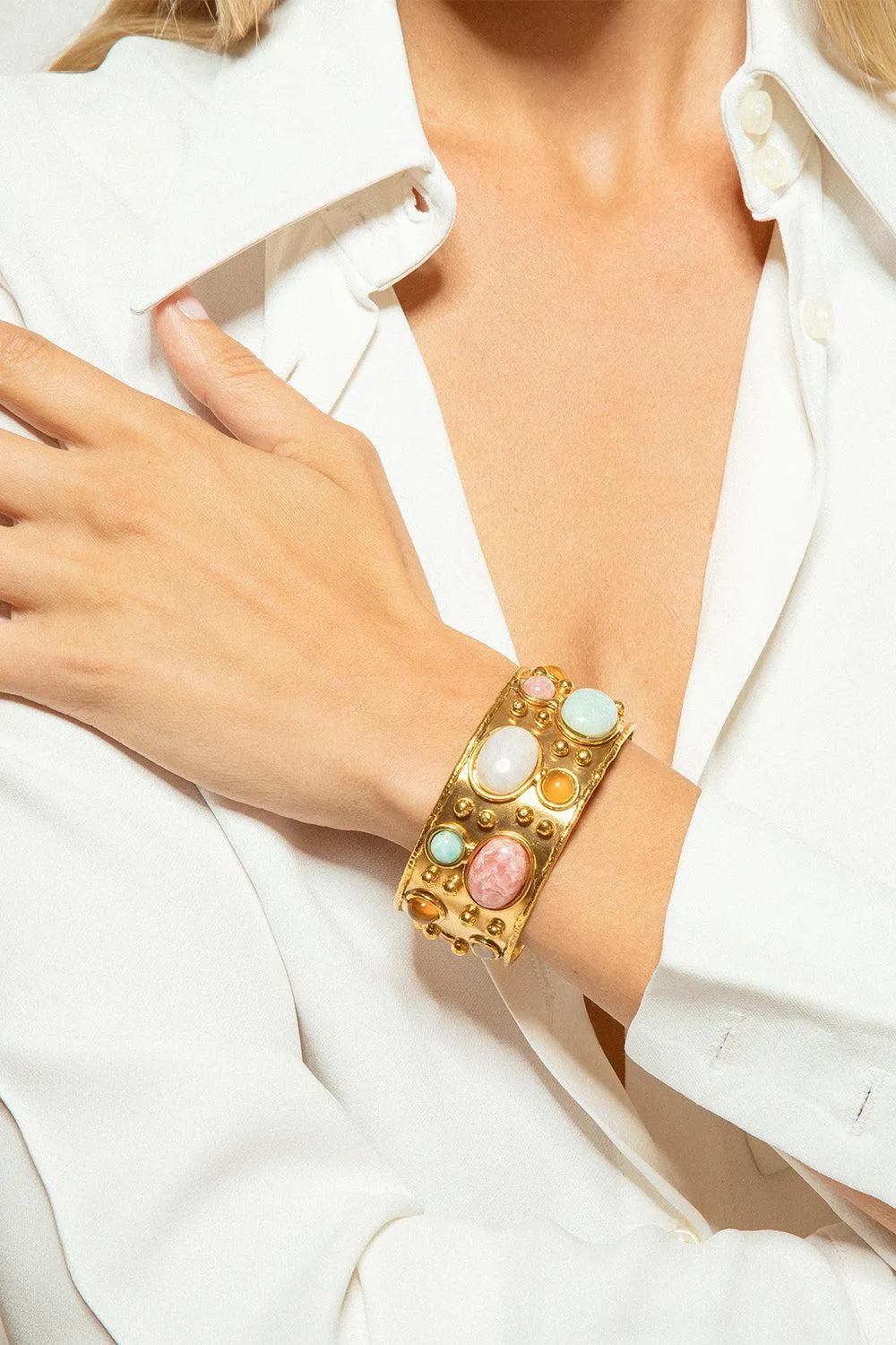 Moonstone Byzantine Cuff Bracelet