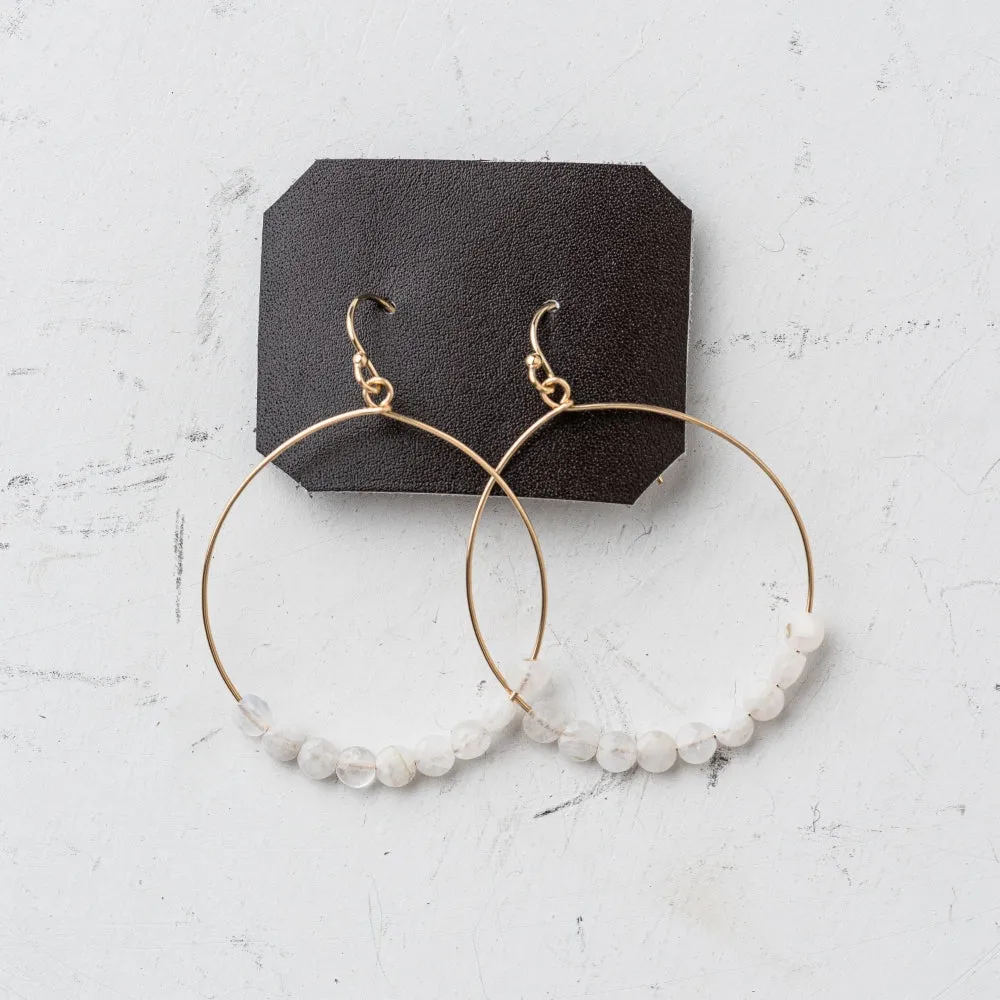 Moonstone Coin Hoop Earrings