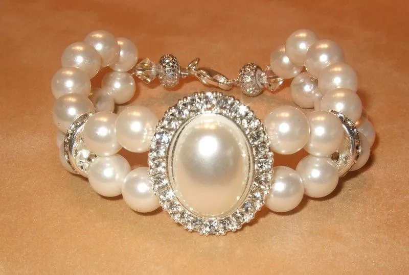 Mother of Pearl and Swarovski Crystal Woven Bracelet
