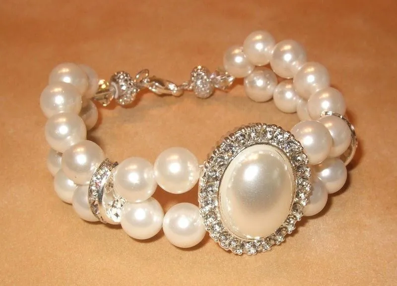 Mother of Pearl and Swarovski Crystal Woven Bracelet