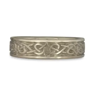 Narrow Celtic Hearts Wedding Ring in 18K White Gold