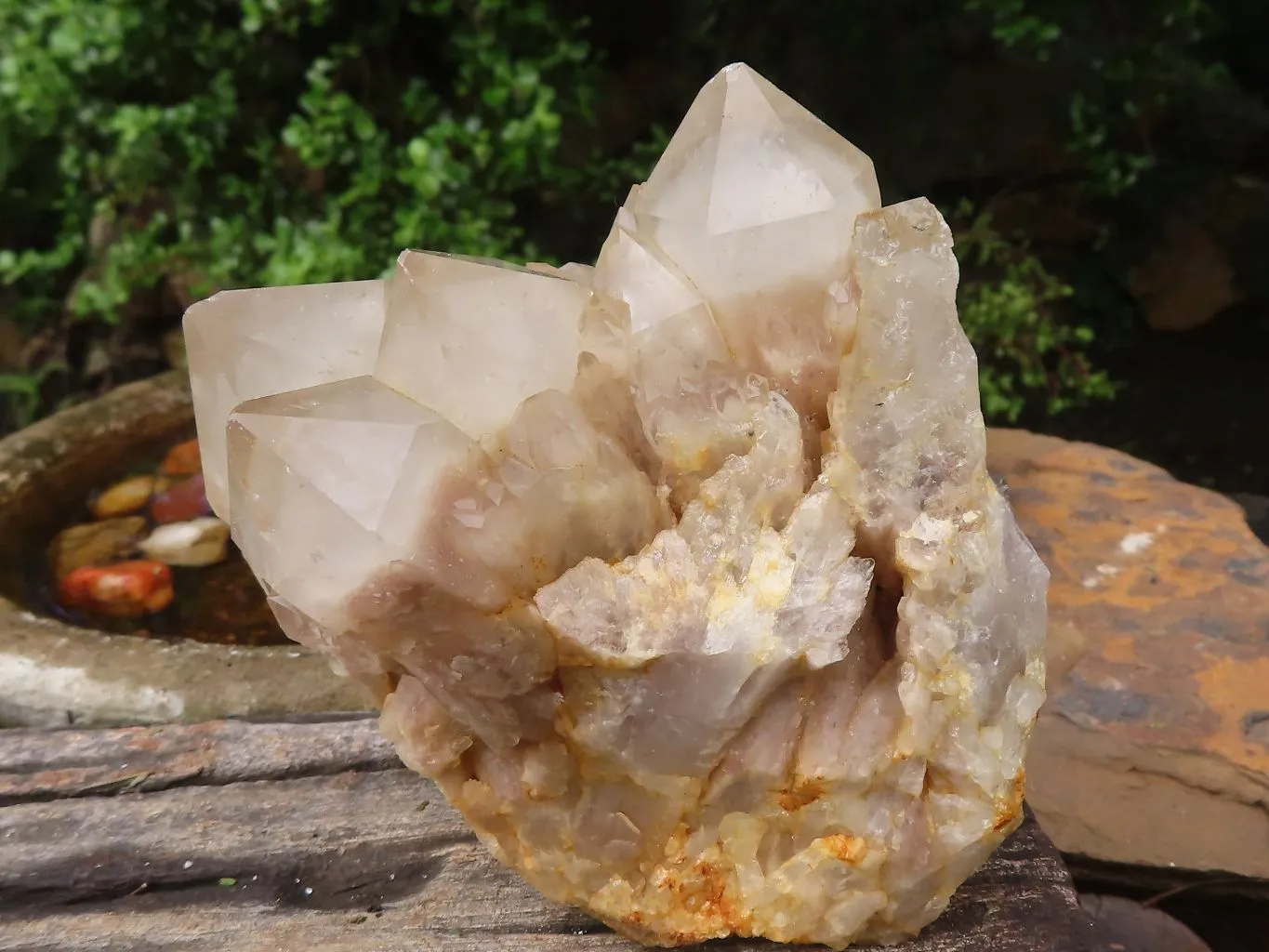 Natural Cascading White Phantom Quartz Clusters x 2 From Luena, Congo