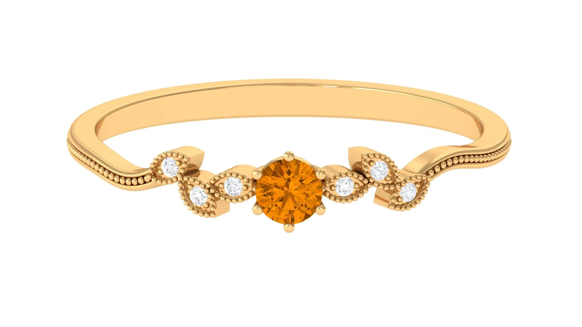 Natural Citrine Solitaire Leaf Inspired Promise Ring with Diamond