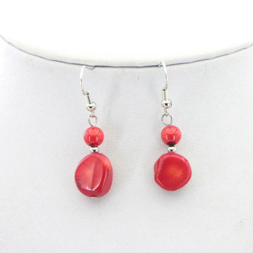 Natural Stone Red Coral Irregular Shape Isolation Round Beads   Jewelry Set