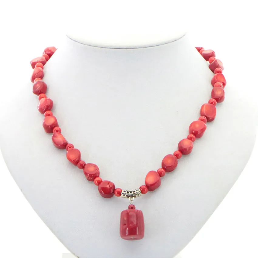 Natural Stone Red Coral Irregular Shape Isolation Round Beads   Jewelry Set