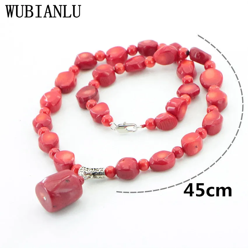 Natural Stone Red Coral Irregular Shape Isolation Round Beads   Jewelry Set