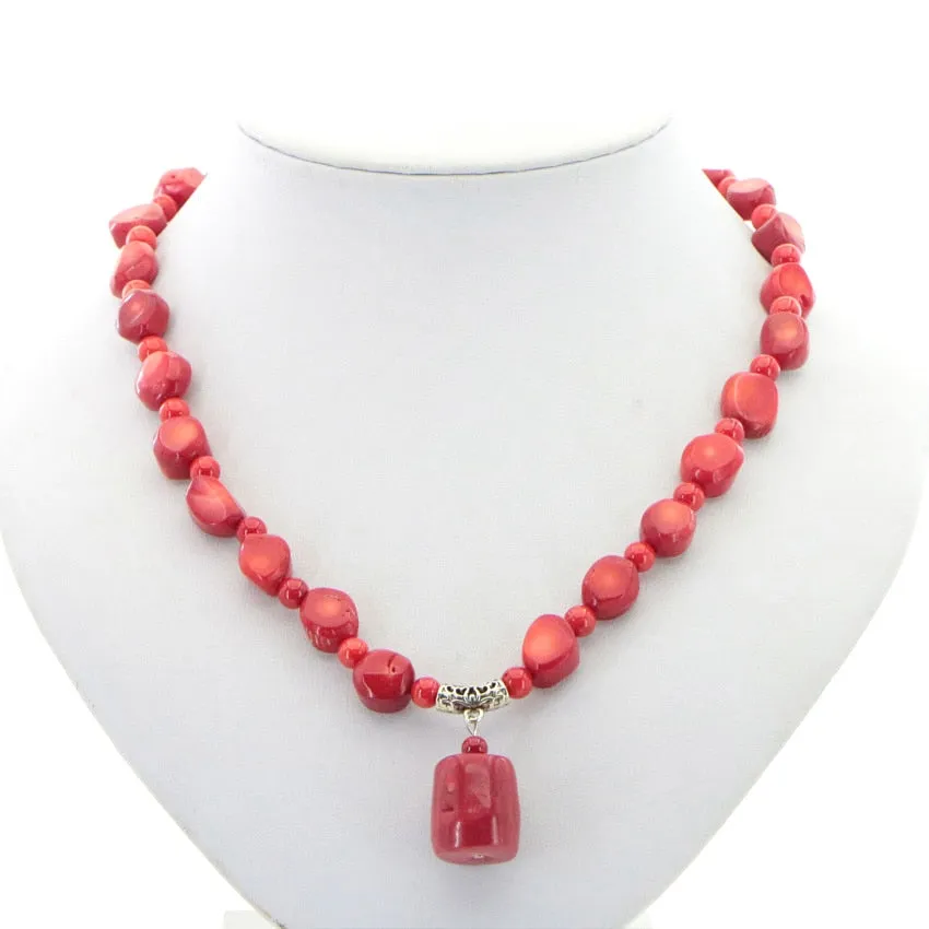 Natural Stone Red Coral Irregular Shape Isolation Round Beads   Jewelry Set