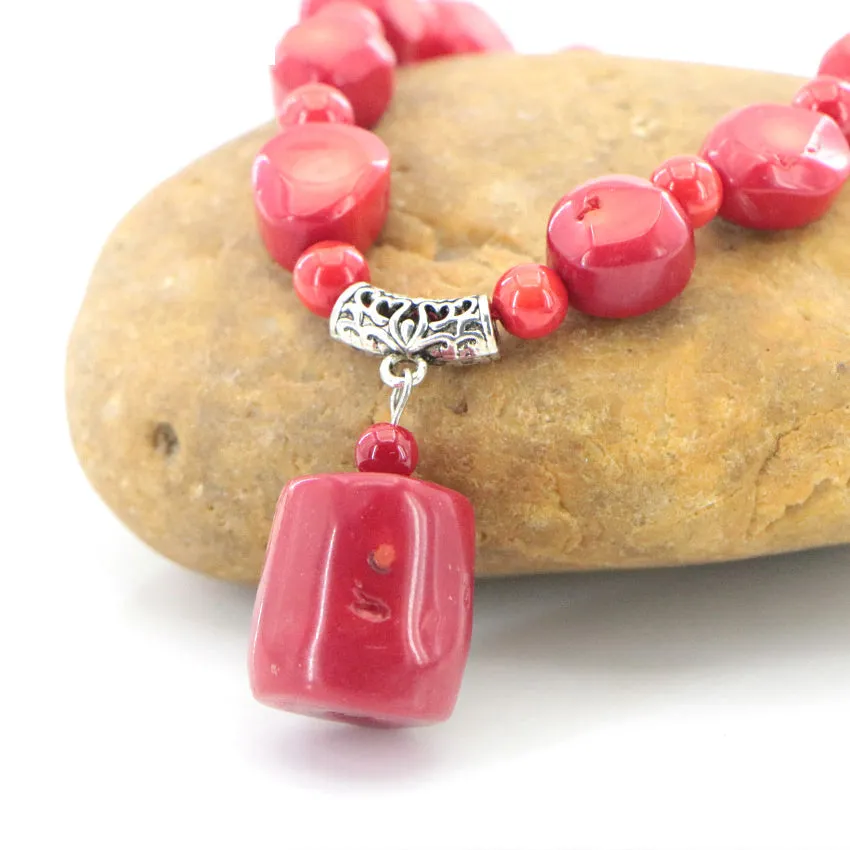 Natural Stone Red Coral Irregular Shape Isolation Round Beads   Jewelry Set