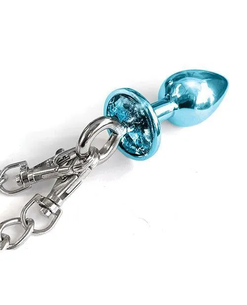 Nixie Metal Butt Plug W/inlaid Jewel & Fur Cuff Set