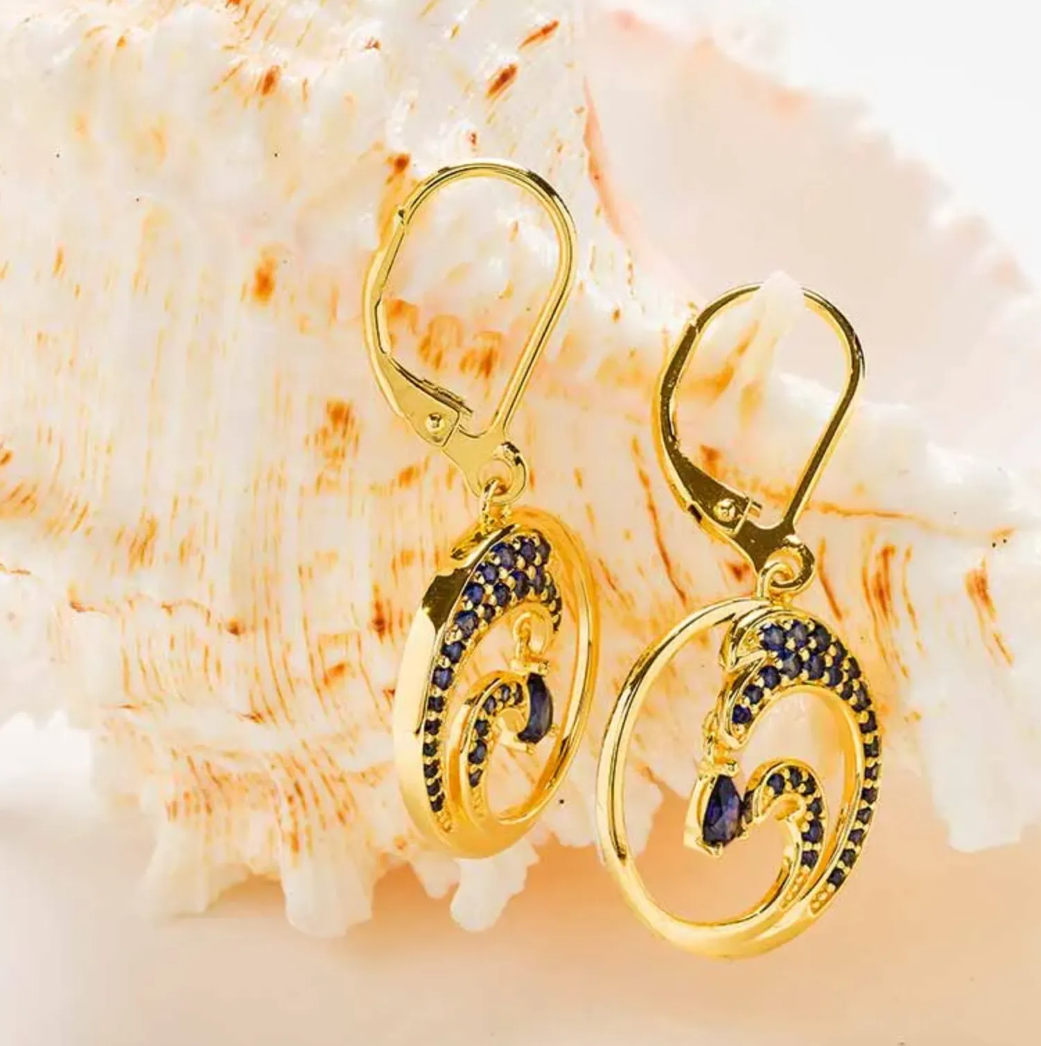 Ocean Gold Vermeil Blue Lab Sapphire Wave Earrings
