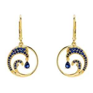 Ocean Gold Vermeil Blue Lab Sapphire Wave Earrings