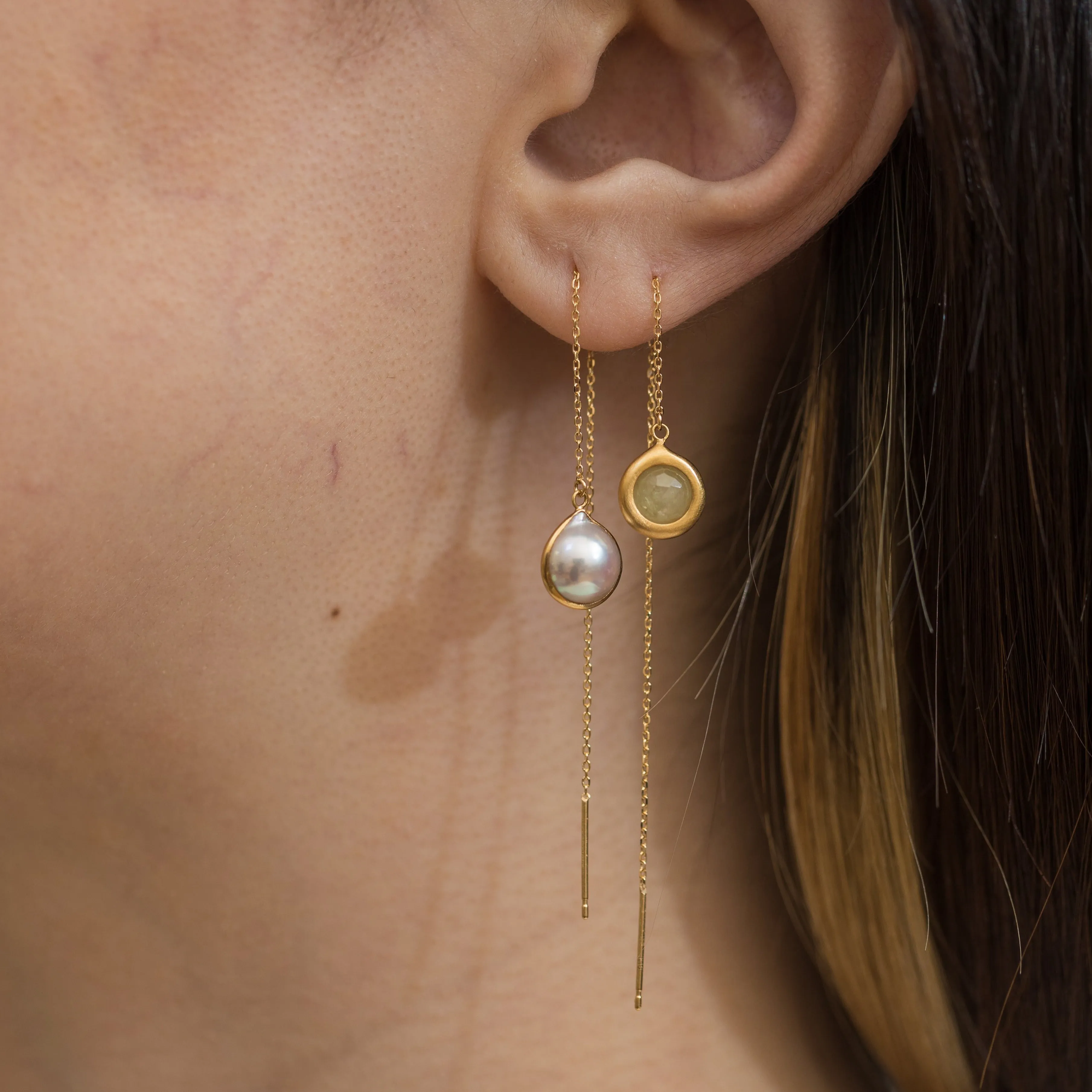 One-of-a-kind Akoya pearl sapphire drop earrings