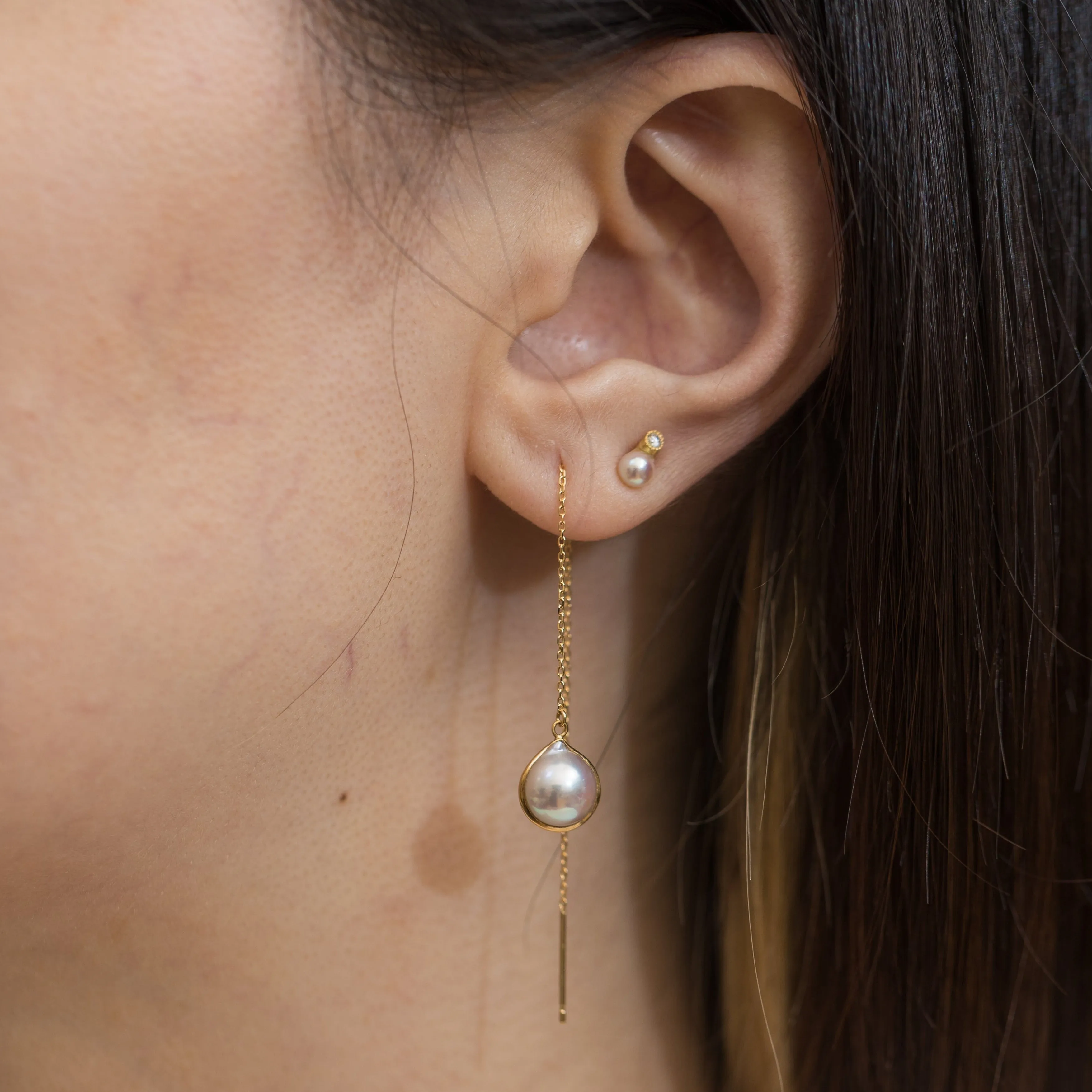 One-of-a-kind Akoya pearl sapphire drop earrings
