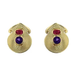 Paula Crevoshay Amethyst and Tourmaline Earrings