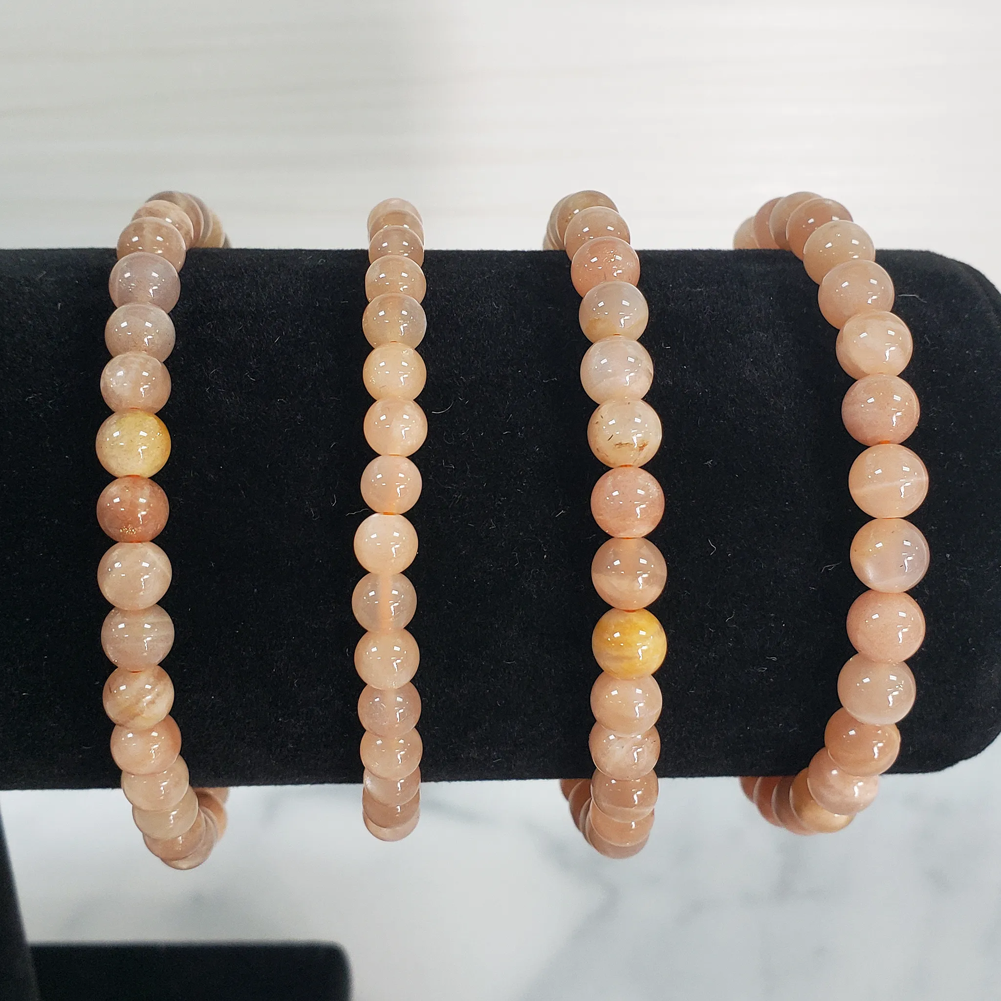 Peach Moonstone Crystal Natural Gemstone 4-6mm Beaded Bracelet