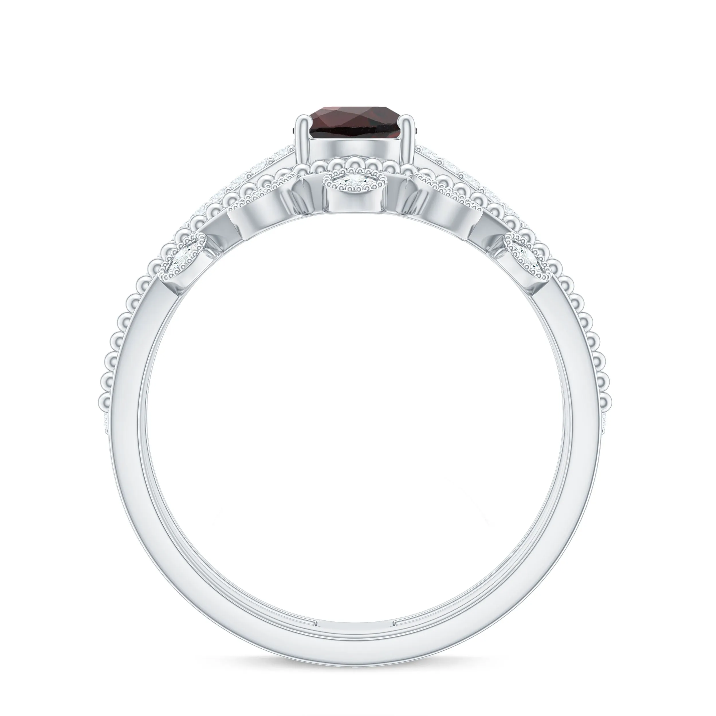Pear Cut Natural Garnet and Diamond Wedding Ring Set