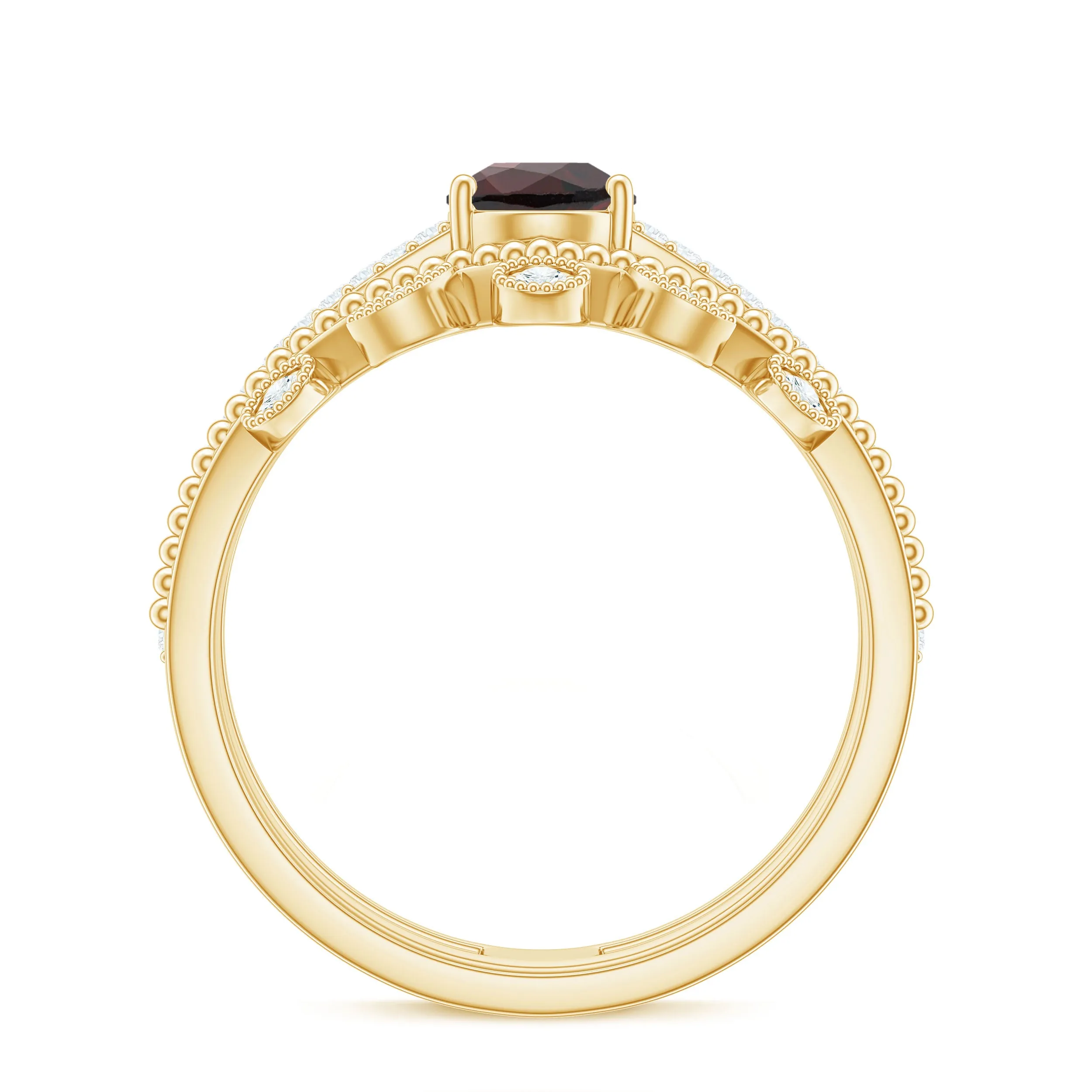 Pear Cut Natural Garnet and Diamond Wedding Ring Set