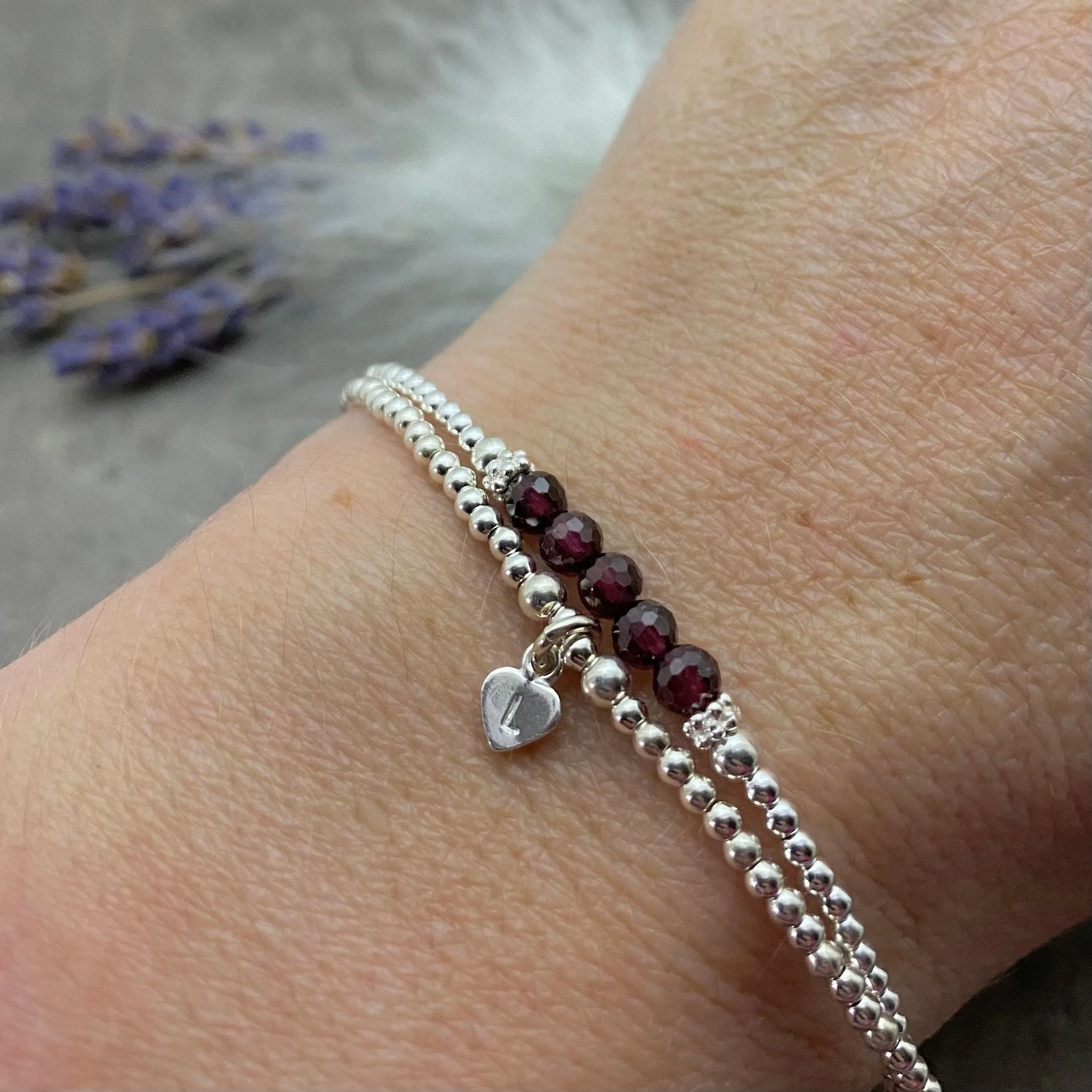 Personalised Garnet Bracelet Set, January Birthstone Jewellery