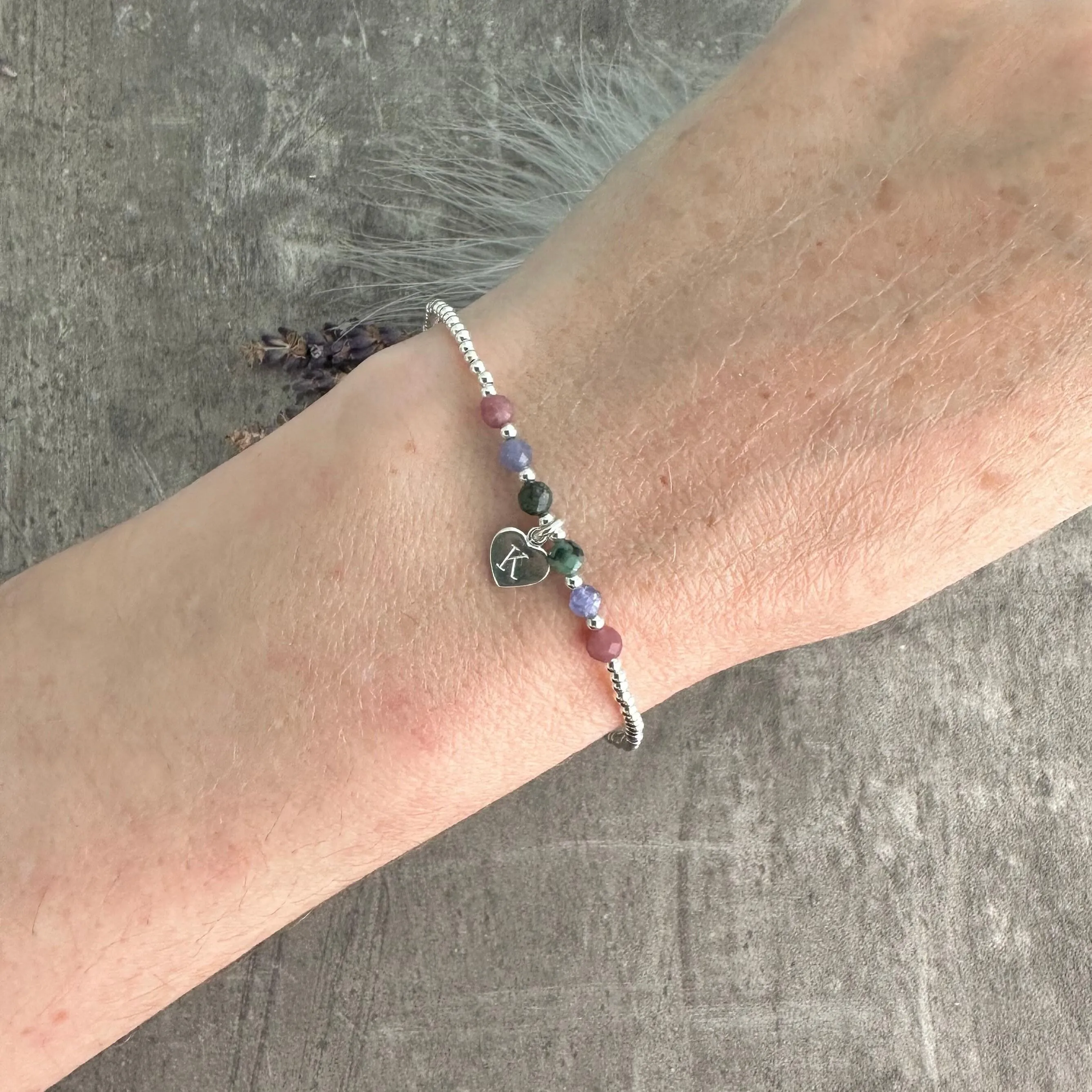 Personalised Initial Family Birthstones Bracelet,  , in Silver