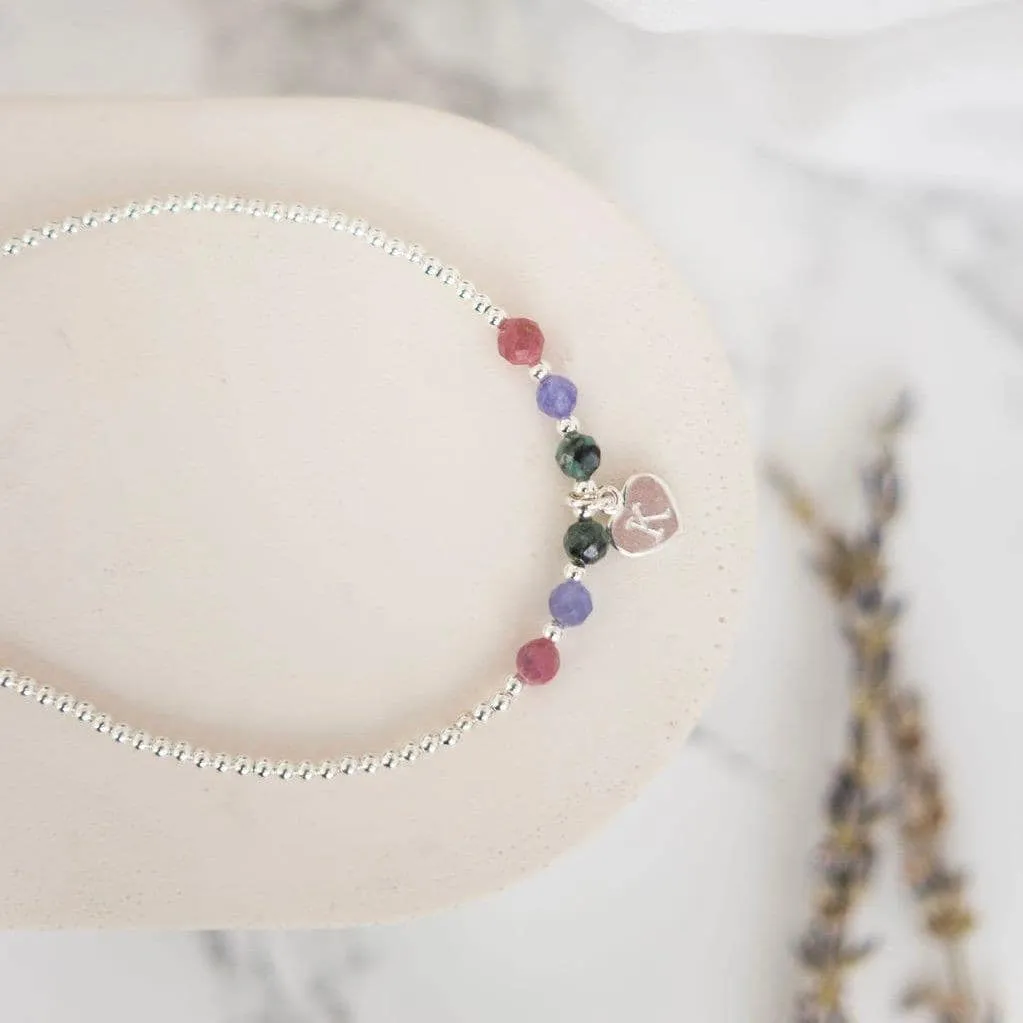 Personalised Initial Family Birthstones Bracelet,  , in Silver
