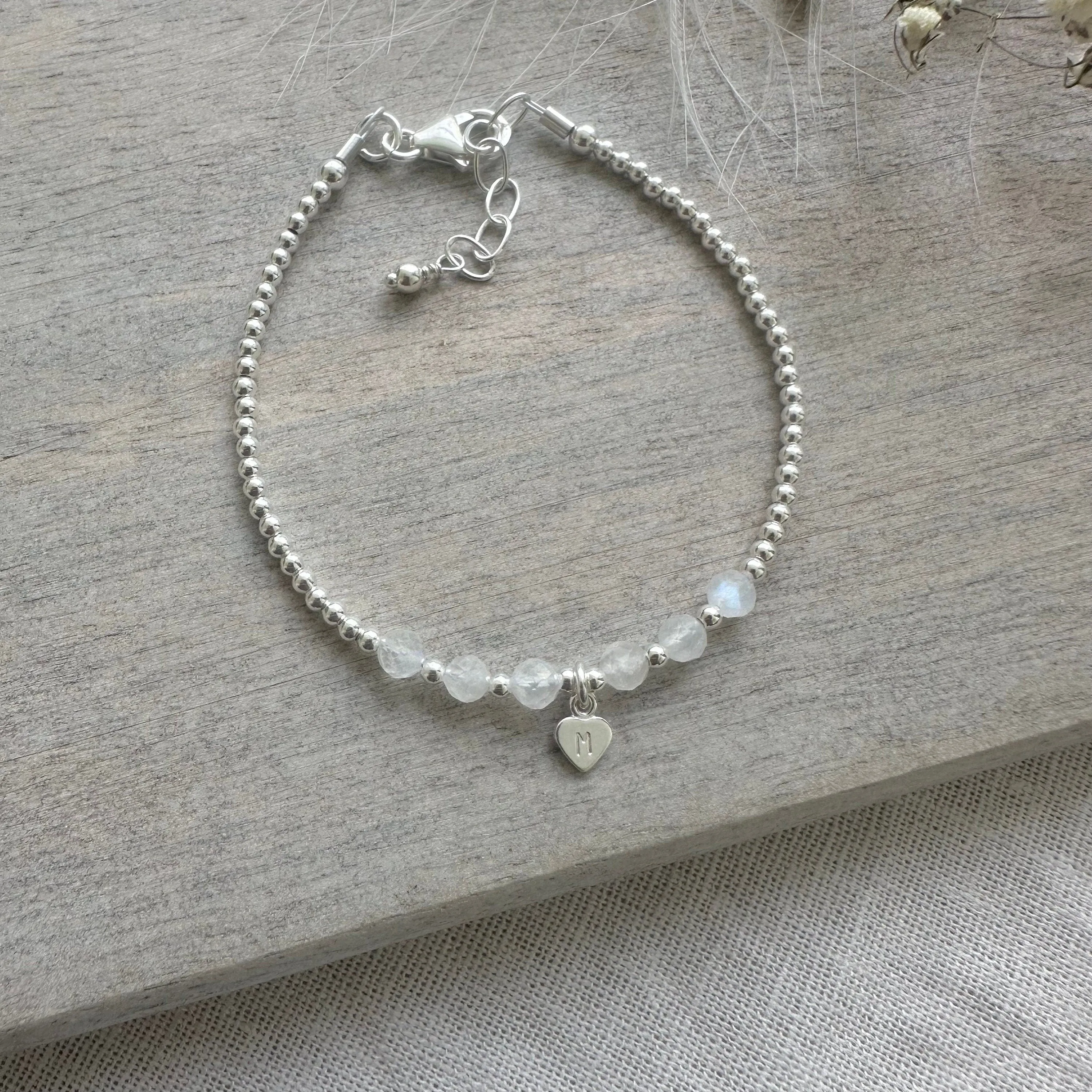 Personalised Moonstone Bracelet,  , Dainty June Birthstone Jewellery in Sterling Silver