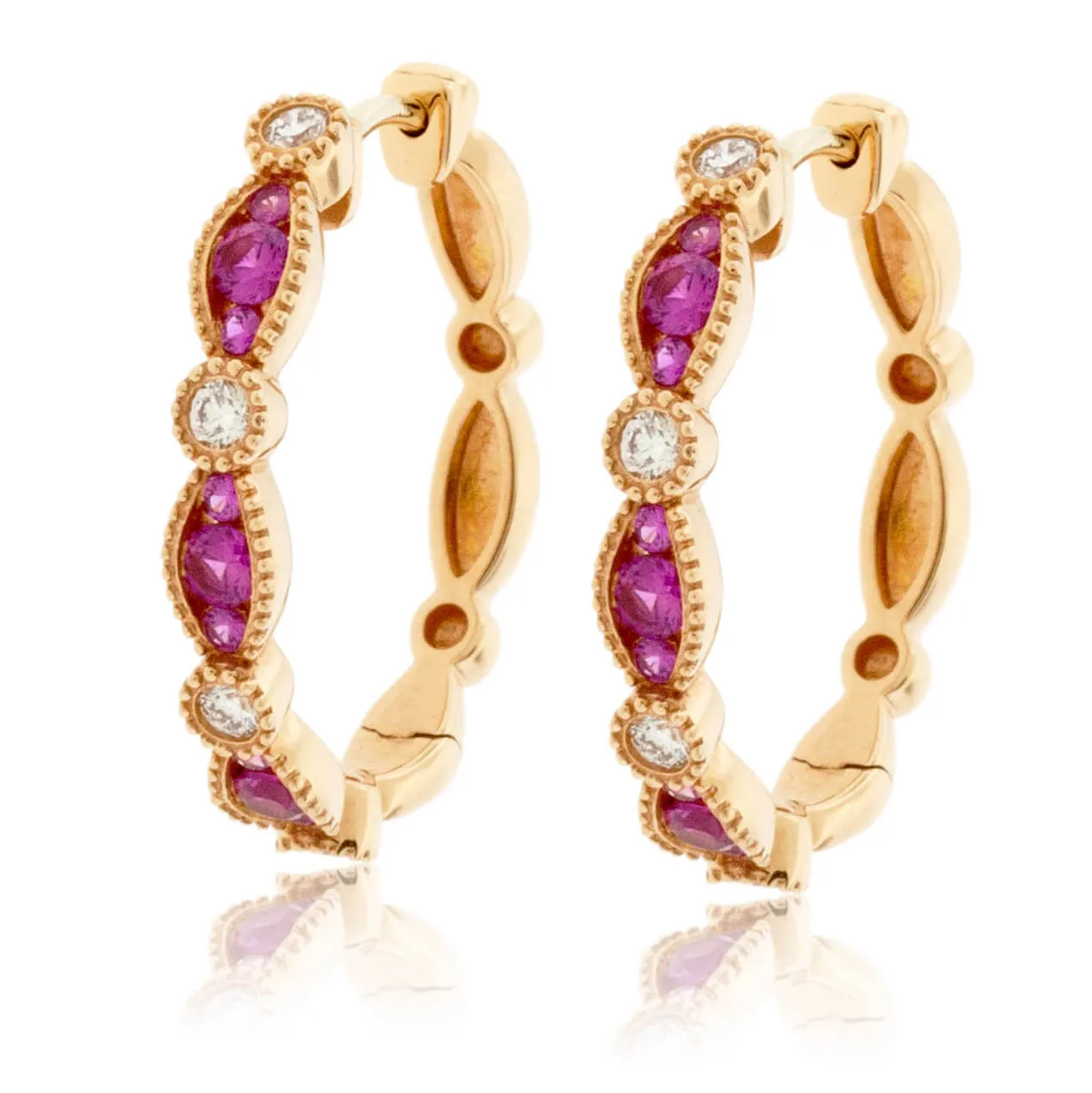 Pink Sapphire & Diamond Accented Hoop Earrings