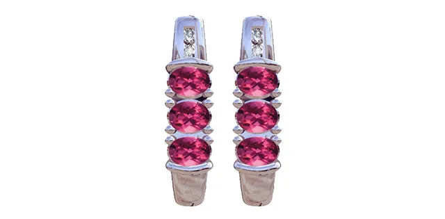 Pink Tourmaline & Diamond 3-stone Stud Earrings in White Gold