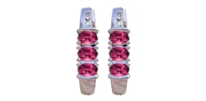 Pink Tourmaline & Diamond 3-stone Stud Earrings in White Gold