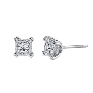 Platinum Square Diamond Studded Earrings