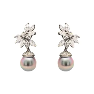 Platinum Tahitian Pearl and Diamond Drop Earrings